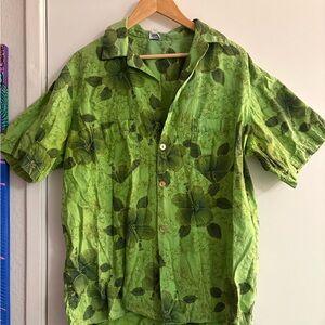 Vintage 60s 70s La Rosa Made in San Francisco green floral missing 1 button